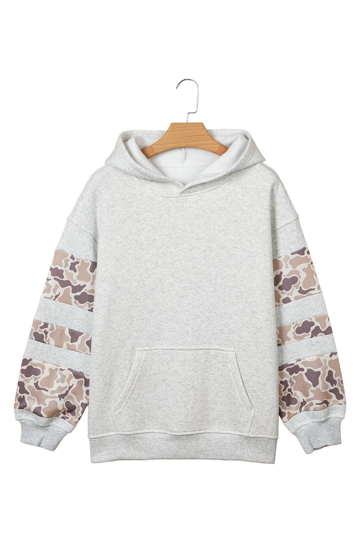 Light Grey Patchwork Camo Long Sleeve Hoodie