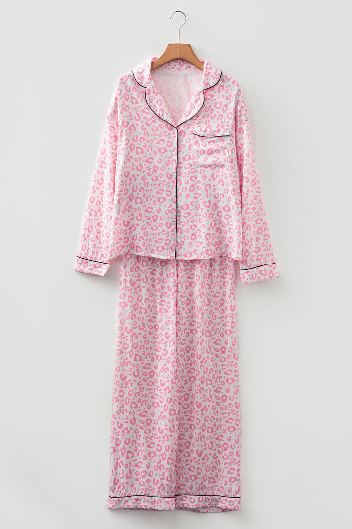 Pink Leopard Print 2cps Long Pajama Set
