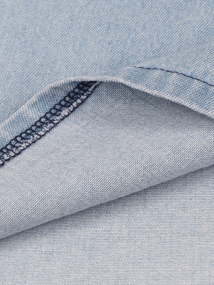 Zip Front Short Sleeve Denim Dress