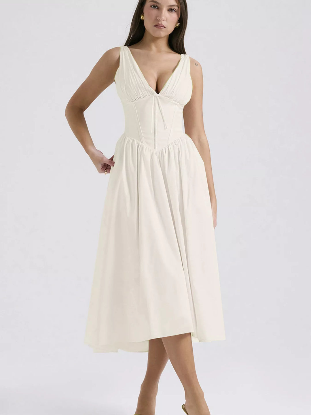 V-Neck Sleeveless Midi Dress