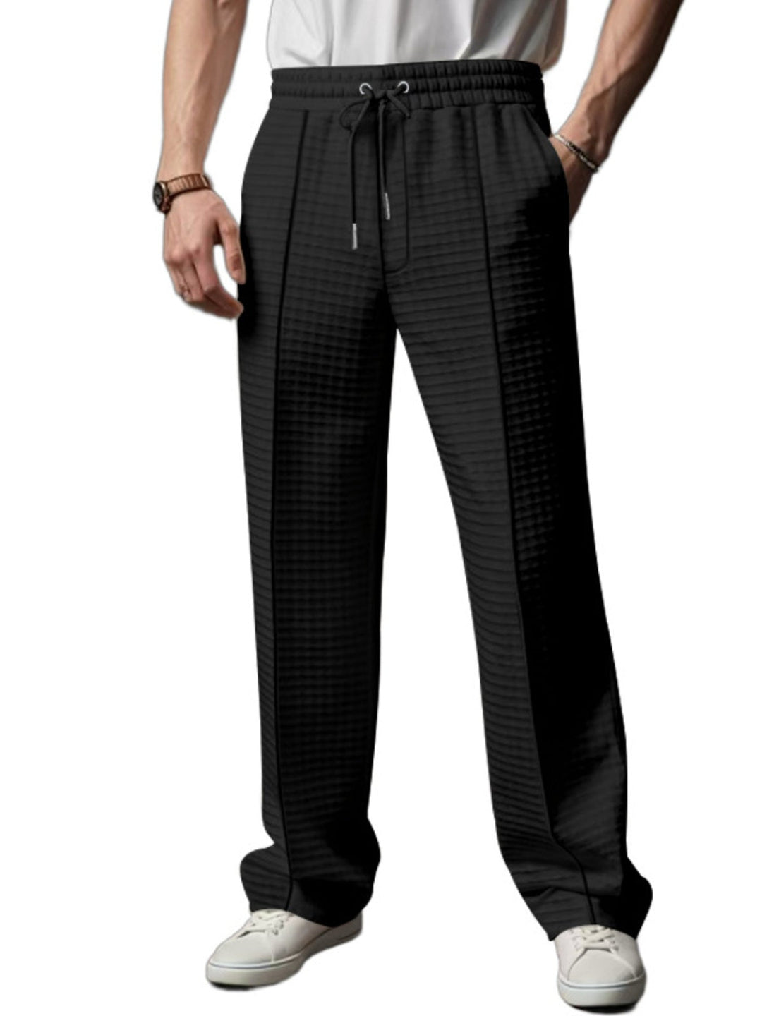 Men's Full Size Textured Drawstring Casual Pants Plus Size