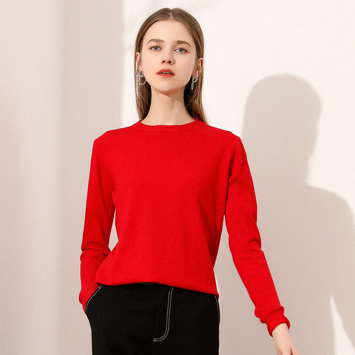 Lightweight Long-sleeve Crew-neck Wool Knit Sweater