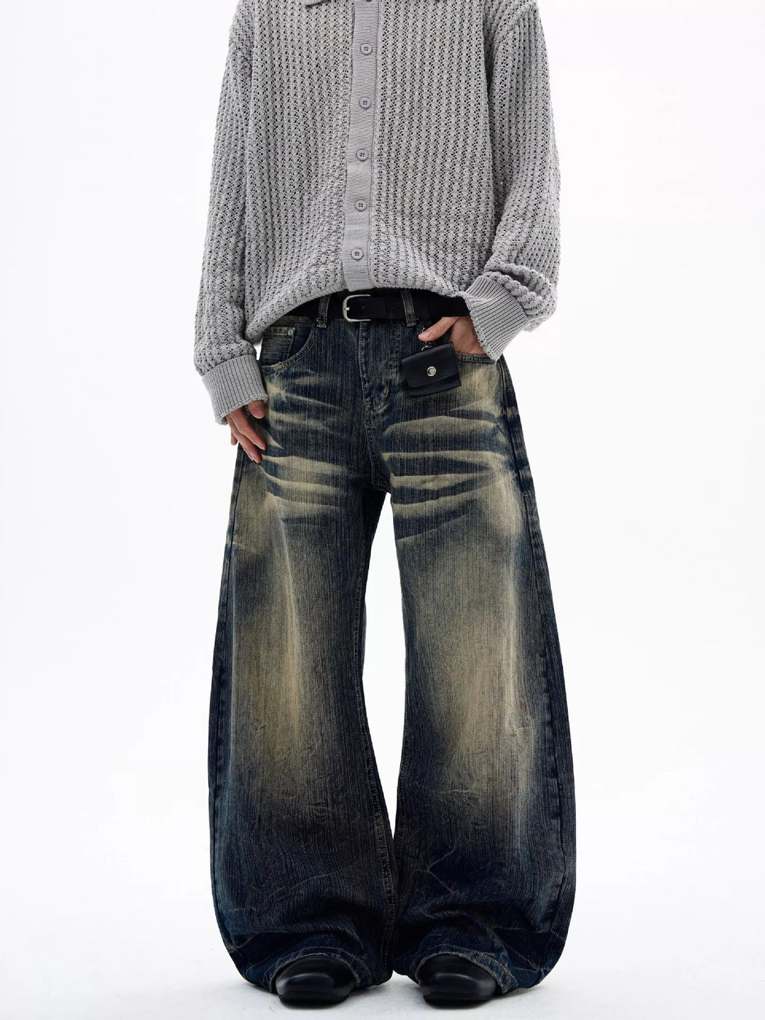Men's Full Size Vintage Wash Wide Leg Jeans Plus Size