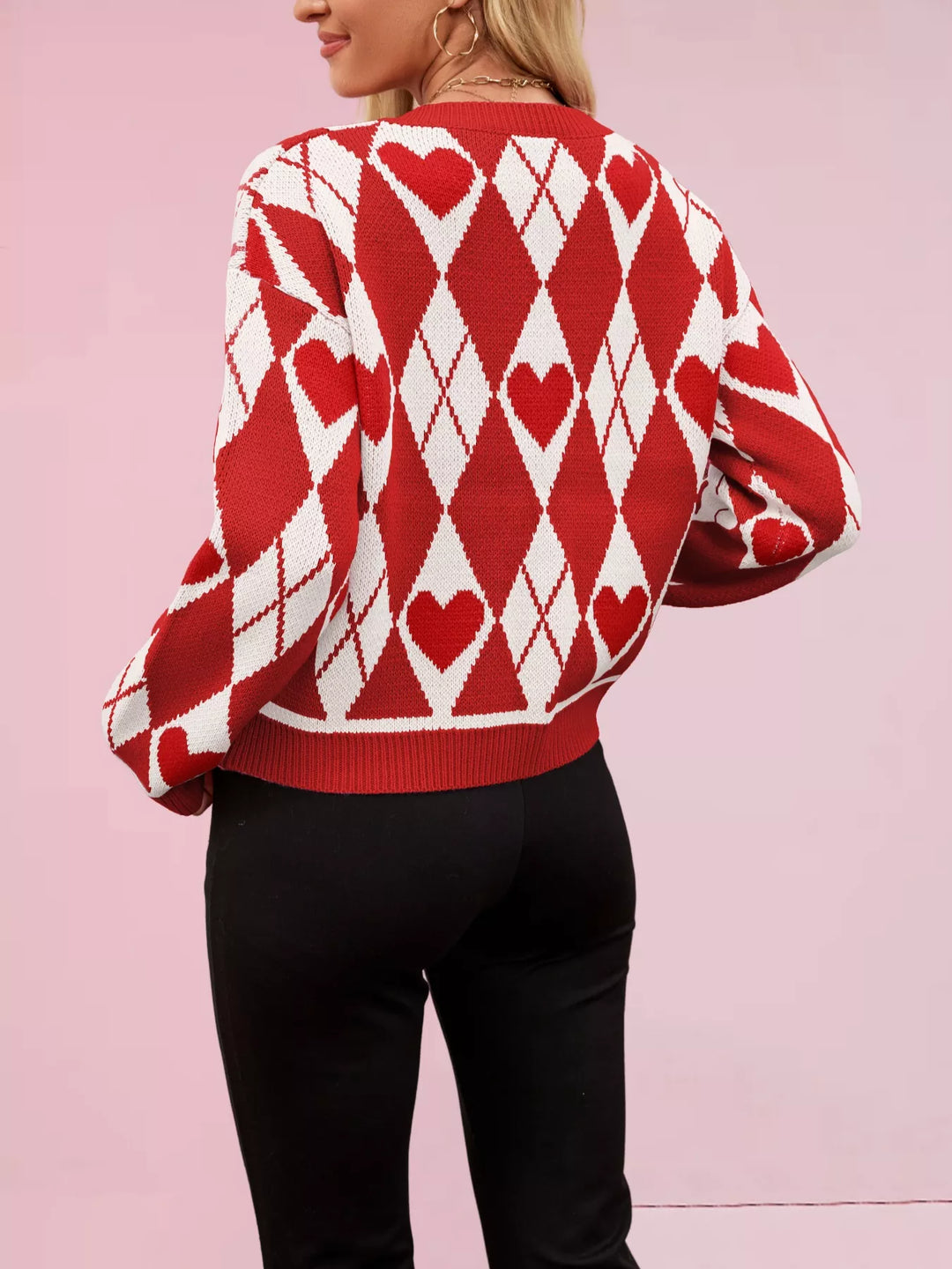 Heart Pattern Button-Up Cardigan