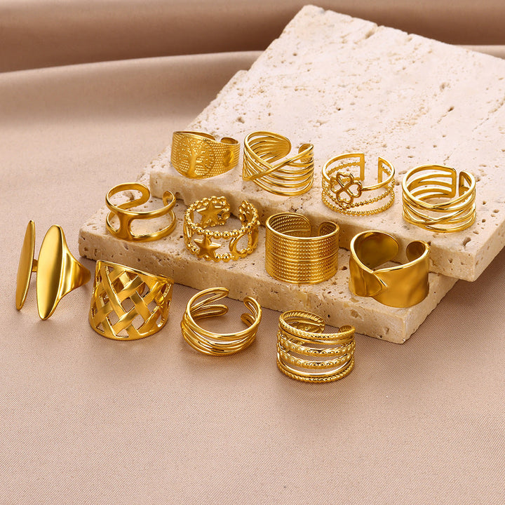 Geometric Line-cut Hollow Mens And Womens Ring