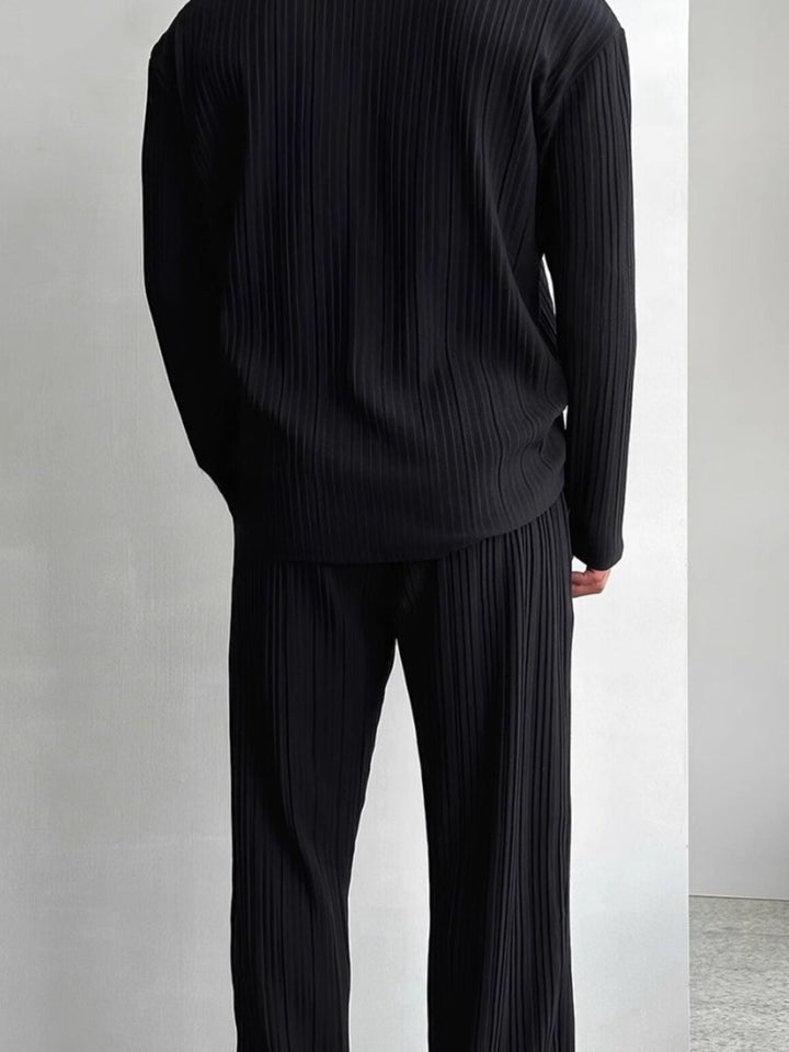 Men's Full Size Textured Button Up Shirt and Pants Set Plus Size