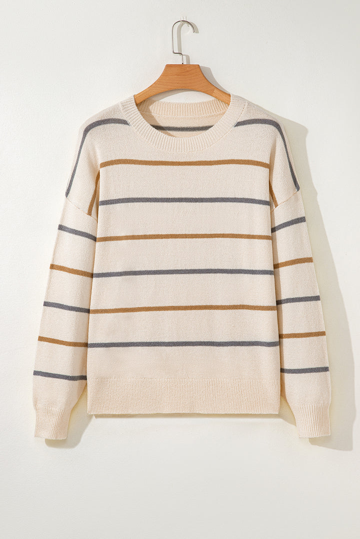 Multicolour Striped Drop Shoulder Plus Sweater