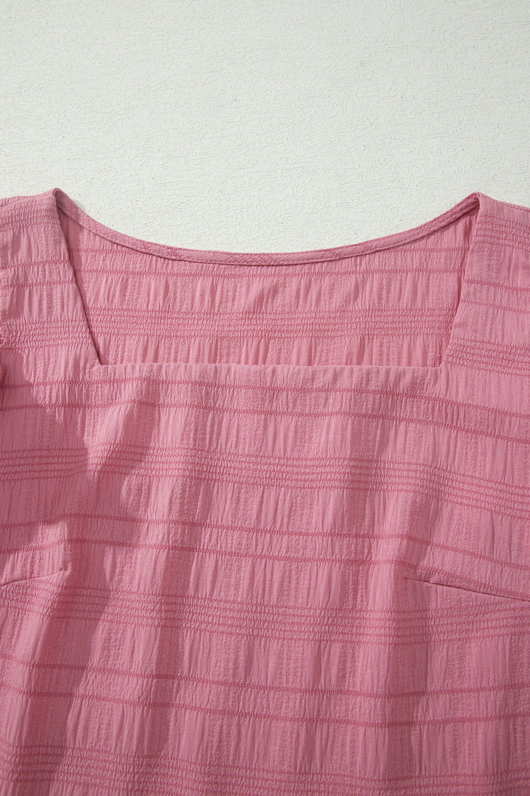 Peach Blossom Textured Square Neck Top and Shirred High Waist Shorts Set