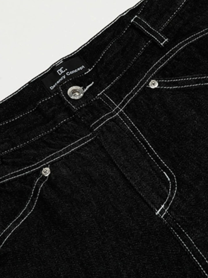 Men's Wide Leg Jeans with Contrast Stitching