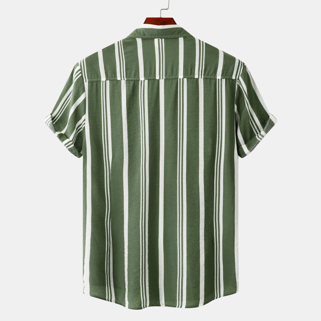 Men's Plus Size Striped Short Sleeve Button-Down Shirt