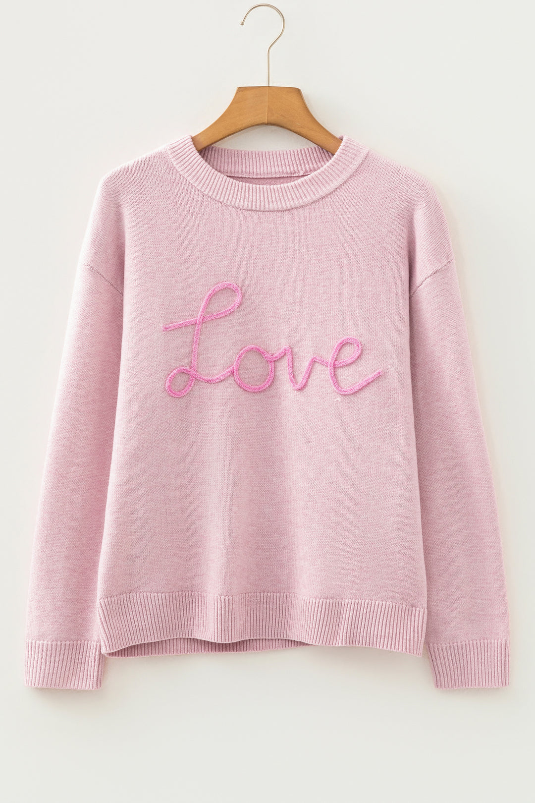 Pink Corded Love Script Graphic Baggy Sweater
