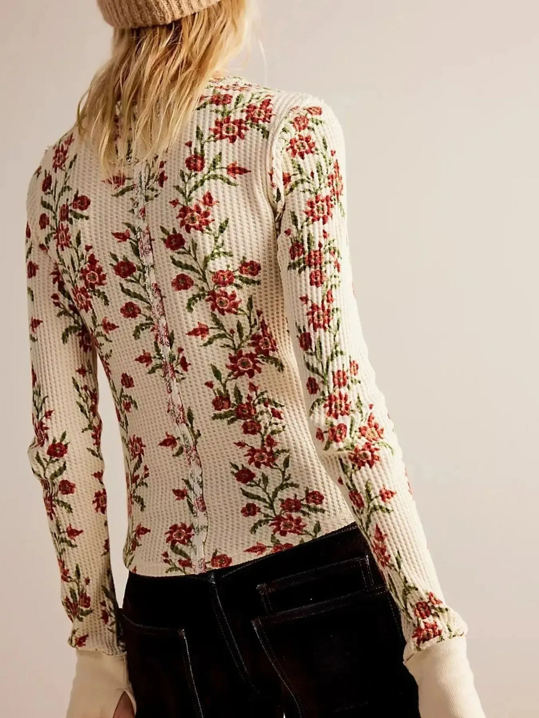Floral Print Waffle Knit Top