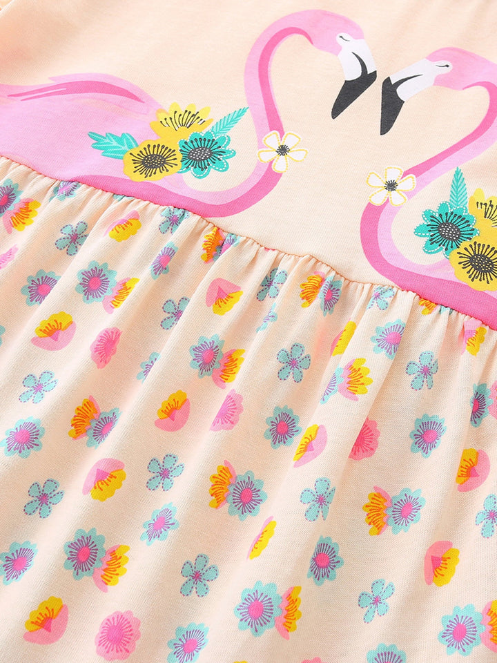 Children's Flamingo Print Tiered Casual Dress