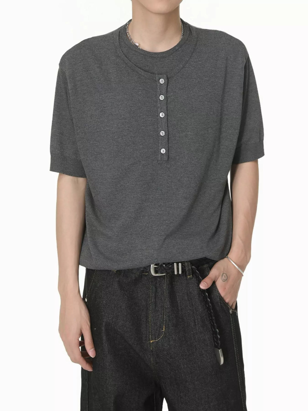 Men's Henley T-Shirt with Button Detail