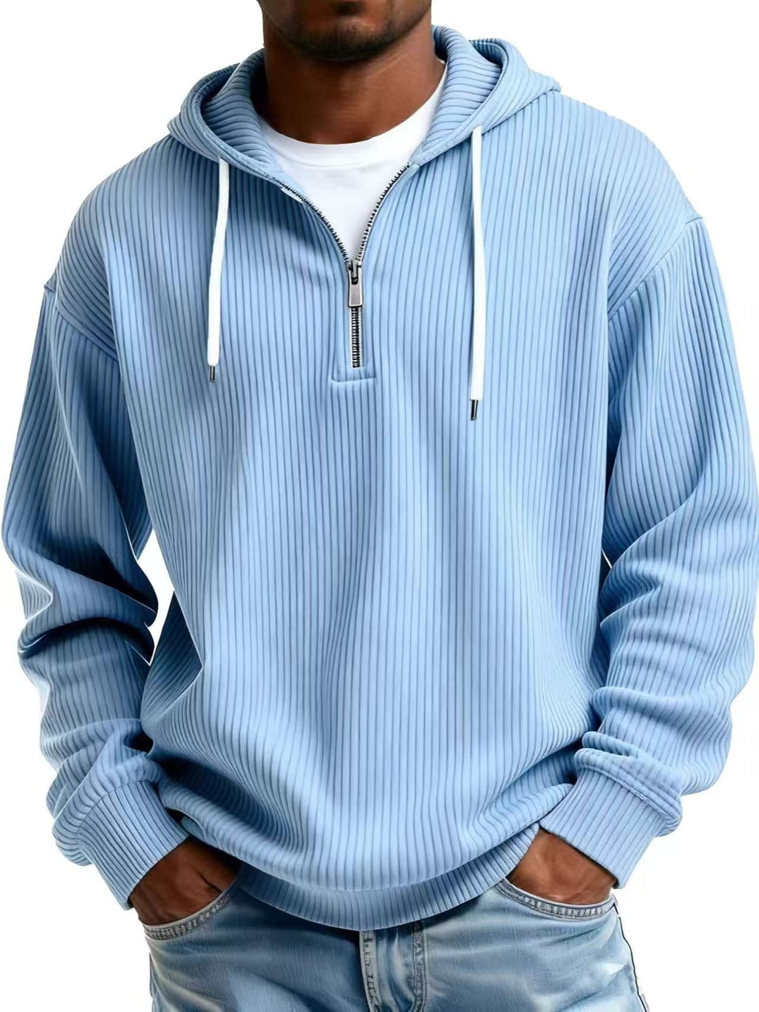 Mens Long-Sleeve Hooded Jacket Loose-Fit Casual Sweatshirt