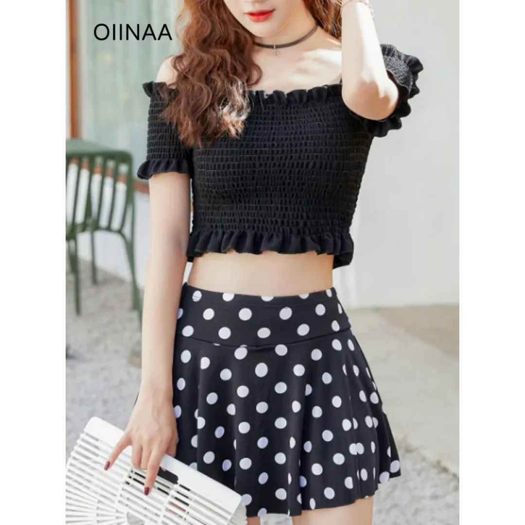 Bikini Set – Ruffled Off Shoulder High Waist Skirt