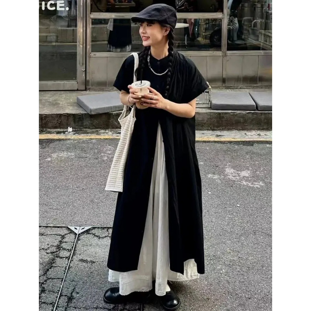 Black Oversized Kimono Shirt Dress – Gothic Casual Summer Style