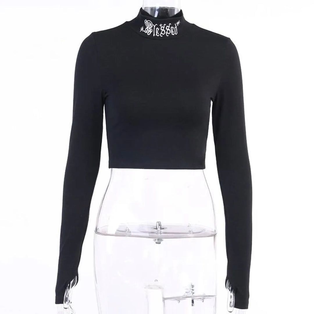 "Blessed" Goth Crop Top