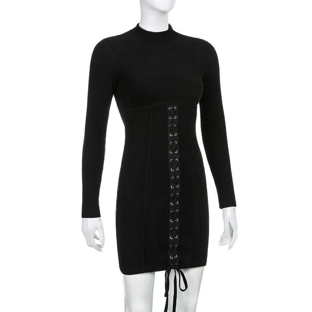 Black Tie Up Dress for Autumn