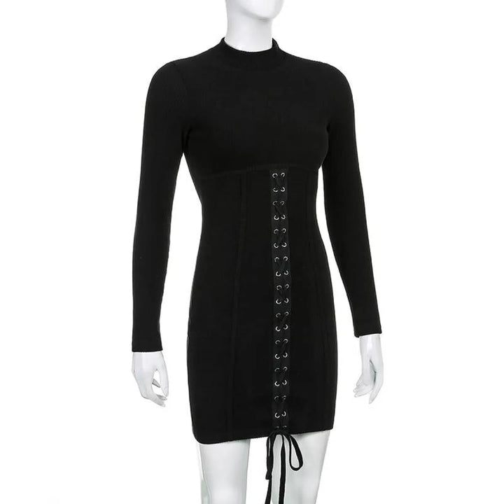Black Tie Up Dress for Autumn