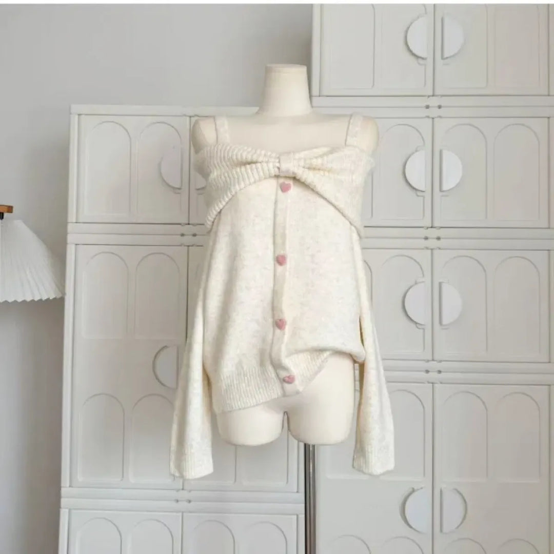 Bow Collar Knit Cardigan – Soft Harajuku Elegant Sweater