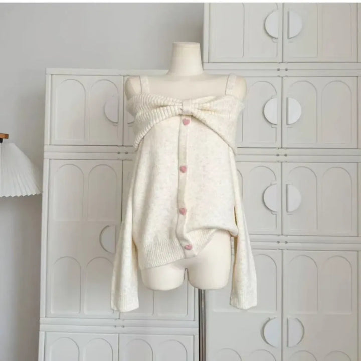 Bow Collar Knit Cardigan – Soft Harajuku Elegant Sweater
