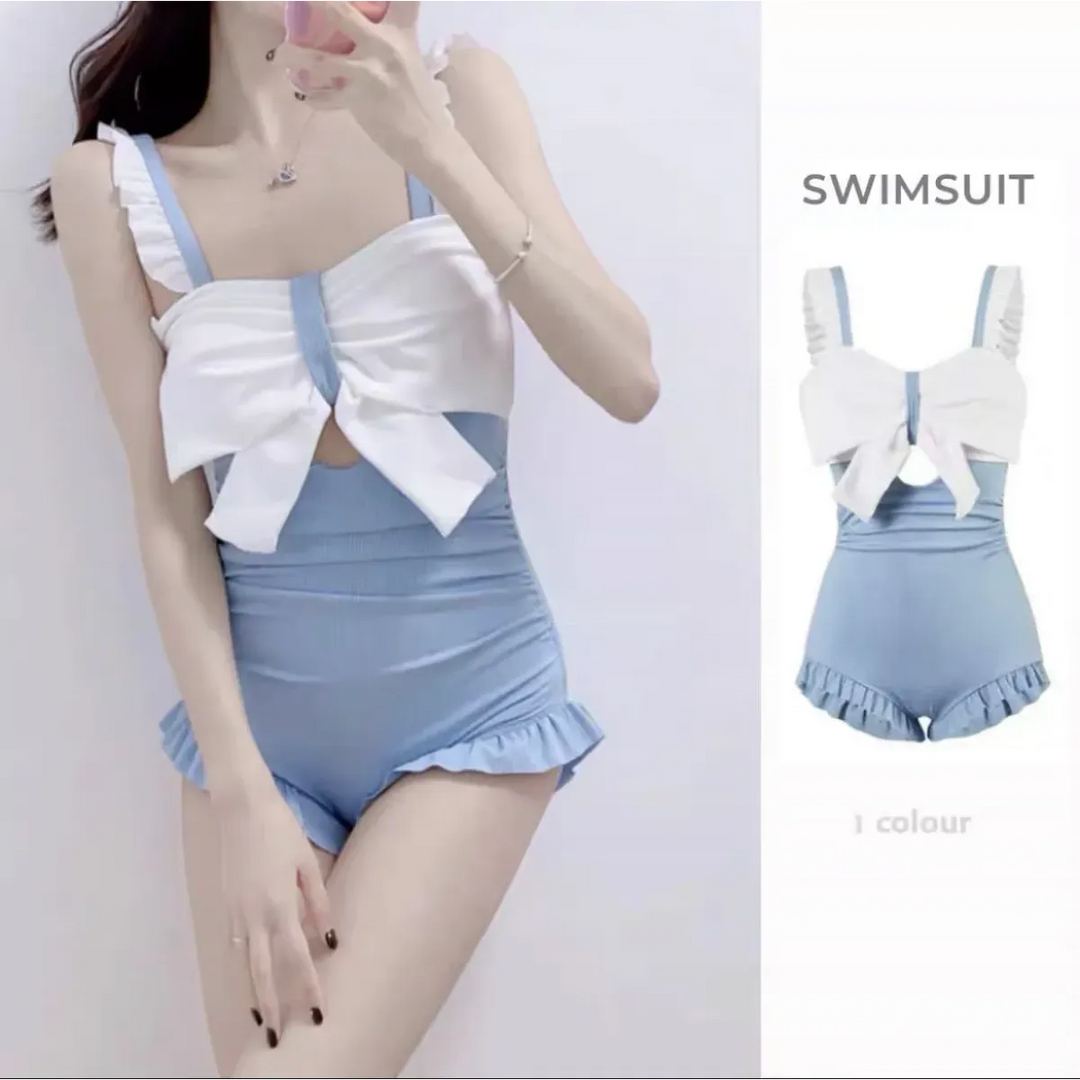 Bow Patchwork Swimsuit – Korean Ruffle One Piece Shorts