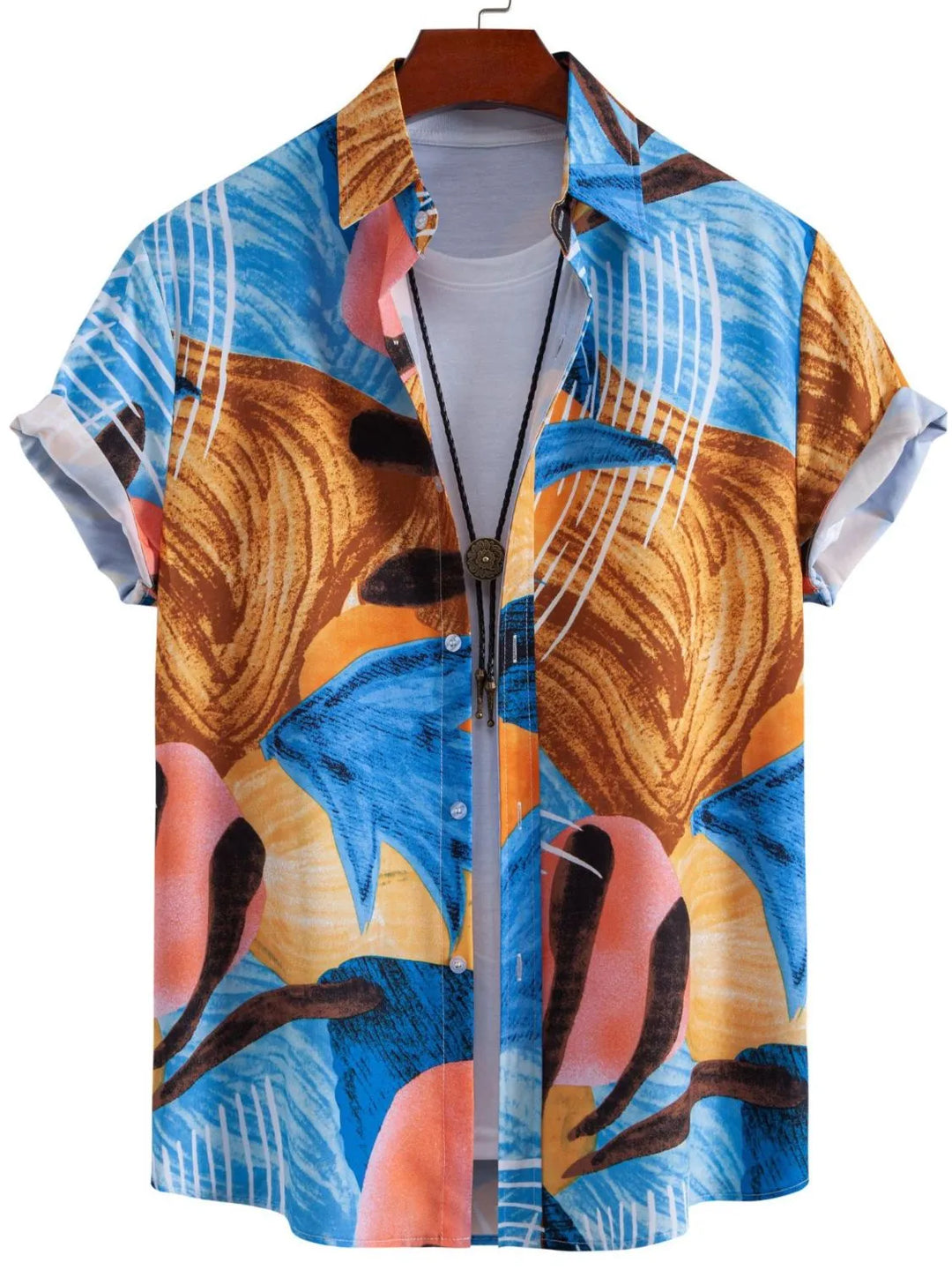 Men's Tropical Print Short Sleeve Button-Up Shirt