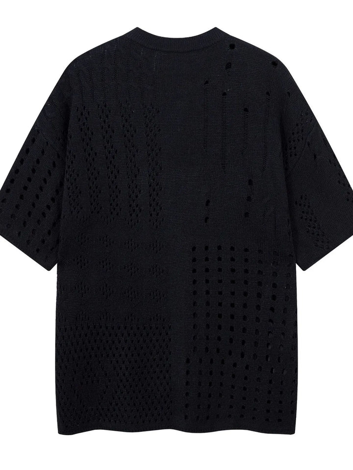 Men's Openwork Button Detail Knit Henley T-Shirt
