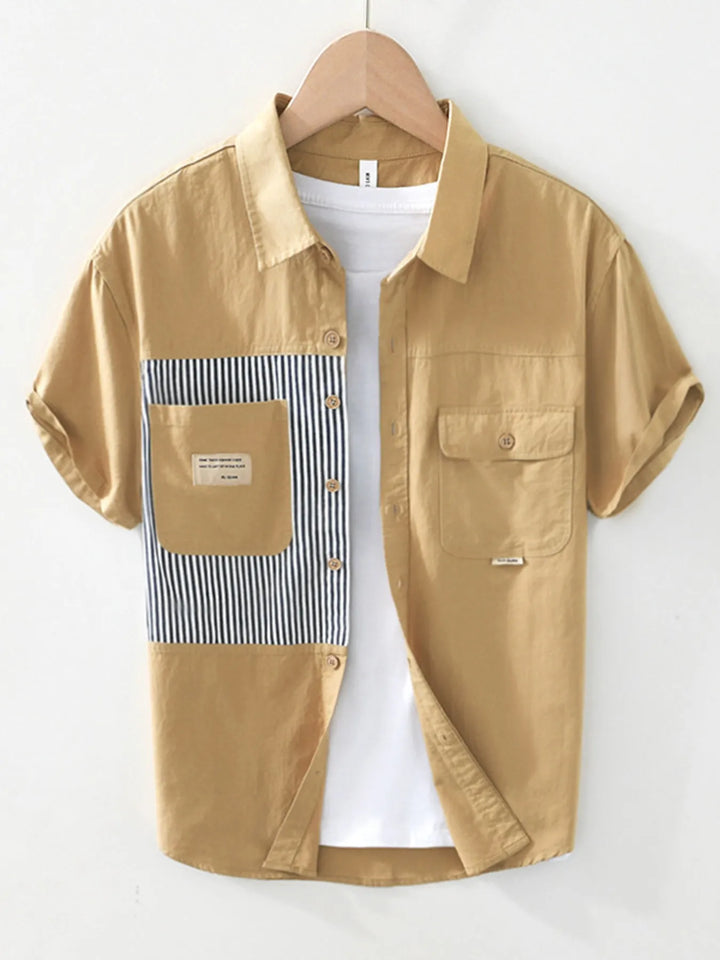 Men's Striped Button Front Short Sleeve Shirt