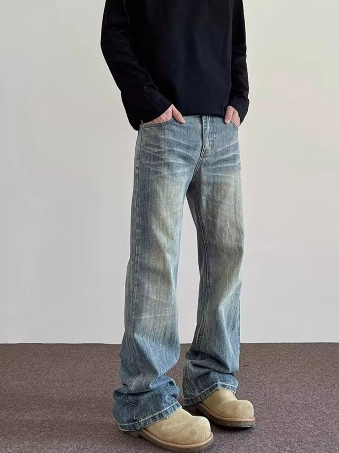 Men's Full Size Vintage Wash Wide Leg Jeans Plus Size
