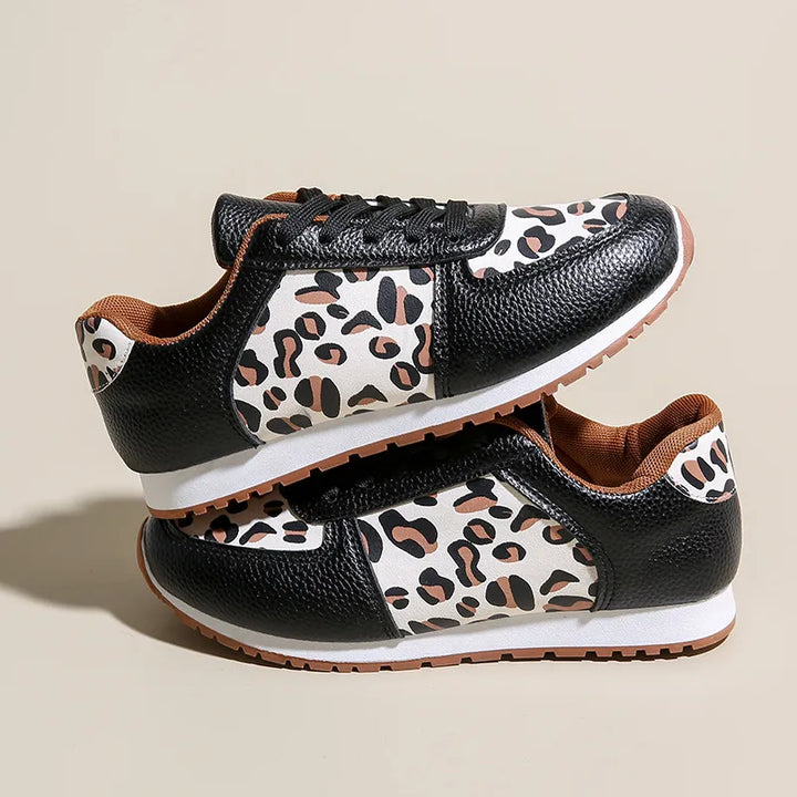 Leopard Round Toe Lace Up Sneakers