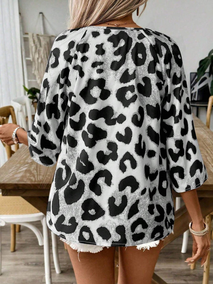 Leopard Print V-Neck Blouse