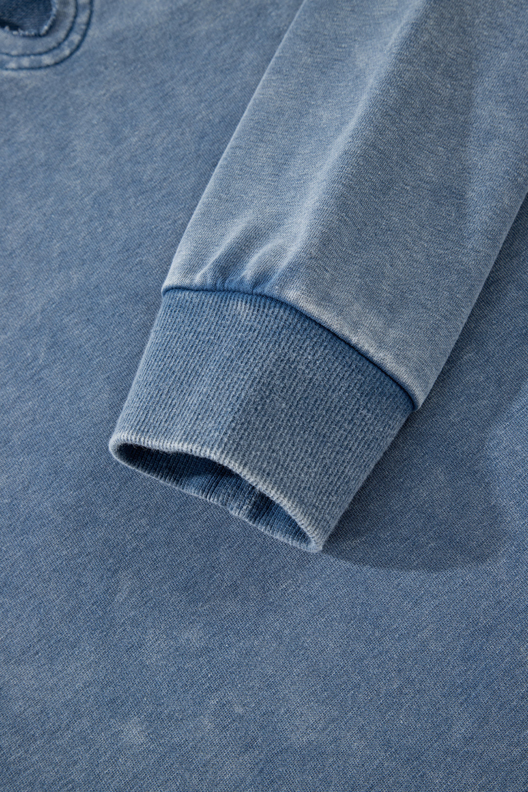 Sail Blue Lace Patchwork Detail Notched Neck Mineral Wash Baggy Sweatshirt