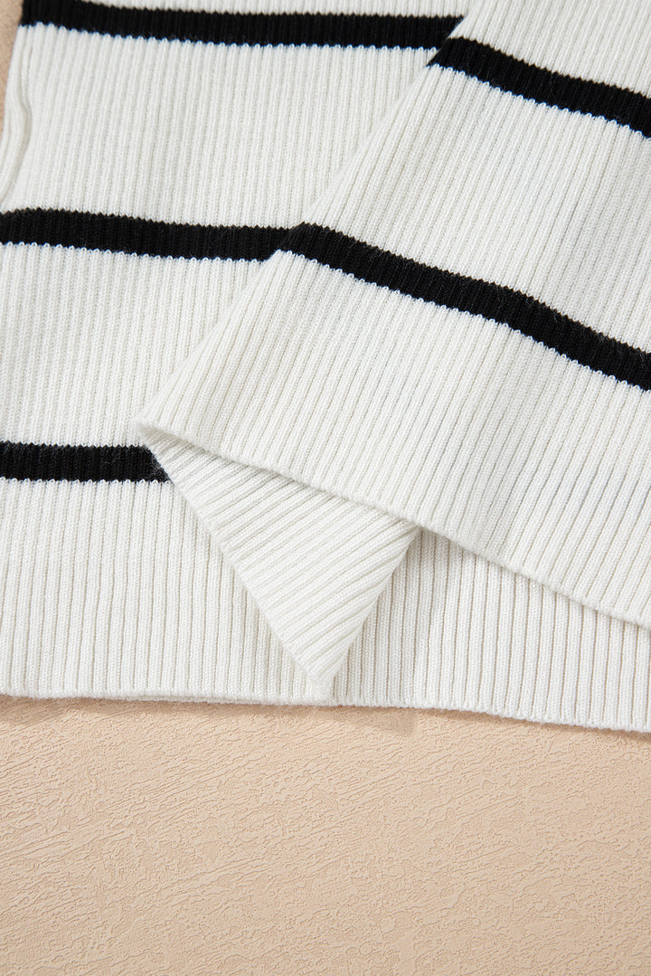 Black Striped Scalloped Edge U Neck Sleeveless Sweater Vest