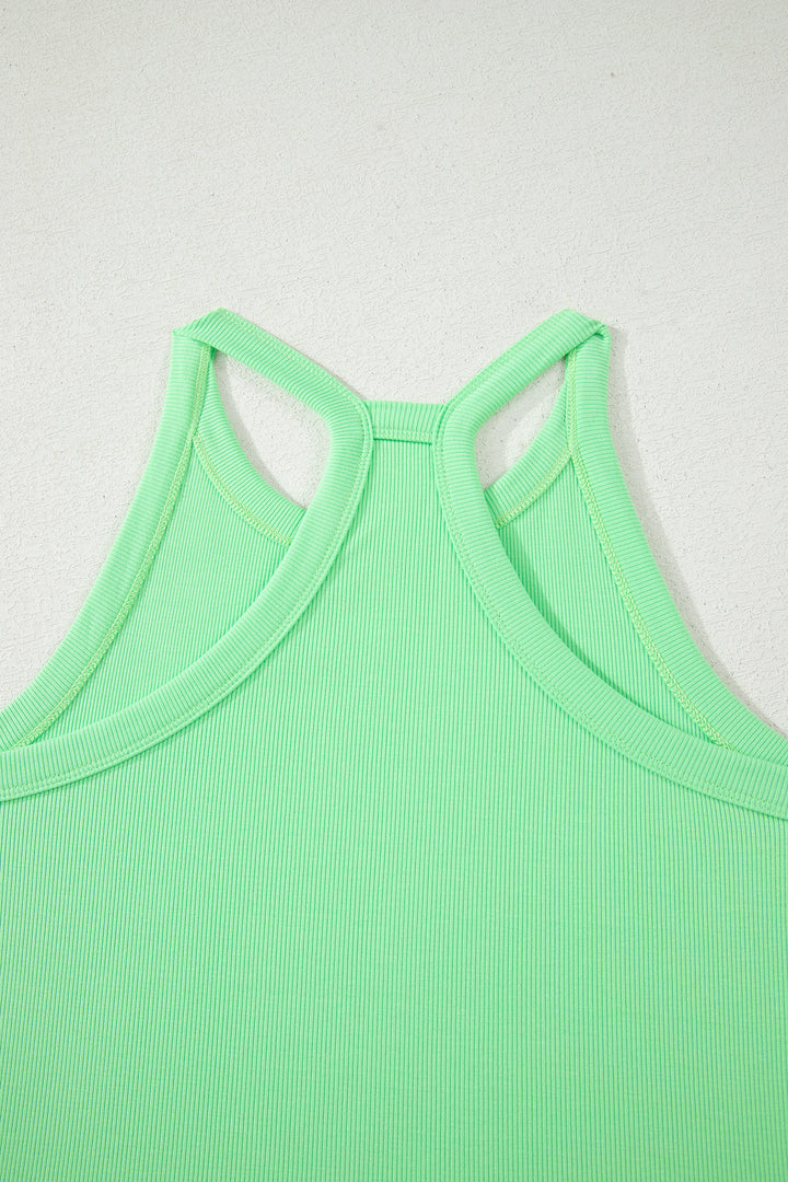 Green Slim Tank Top Elastic Waist Mini Skort 2pcs Outfit
