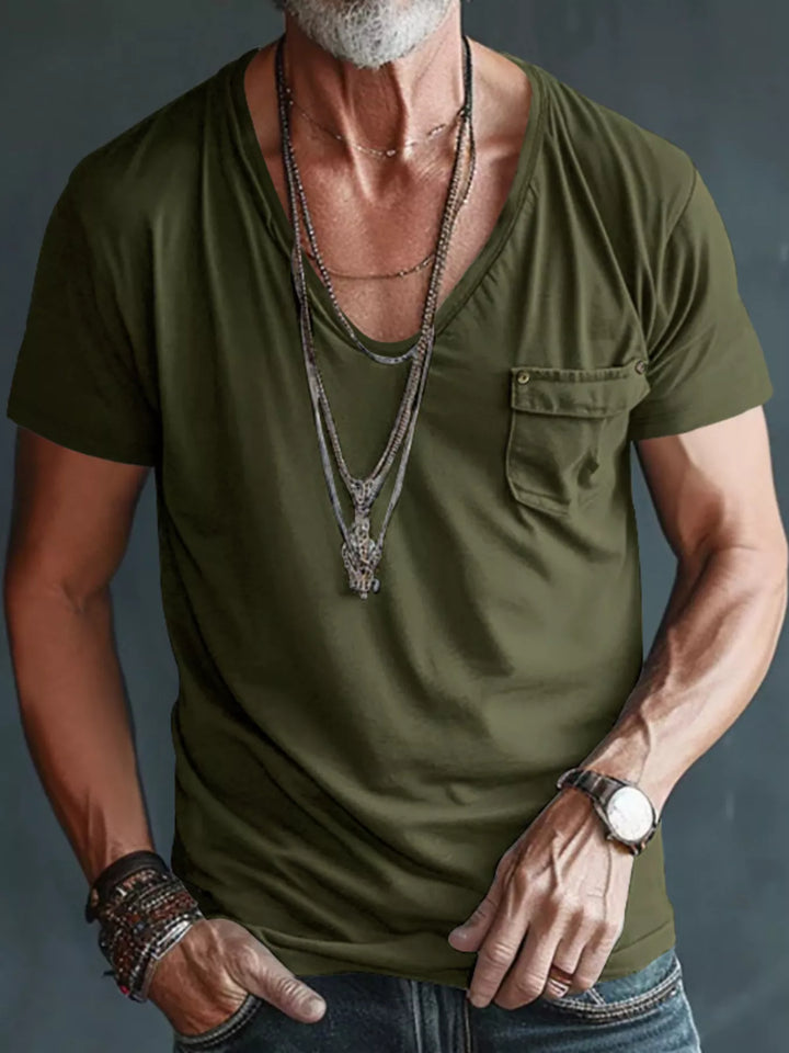 Men's Full Size V-Neck Pocket T-Shirt Plus Size