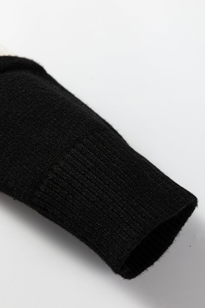 Black Colorblock Crew Neck Drop Shoulder Sweater