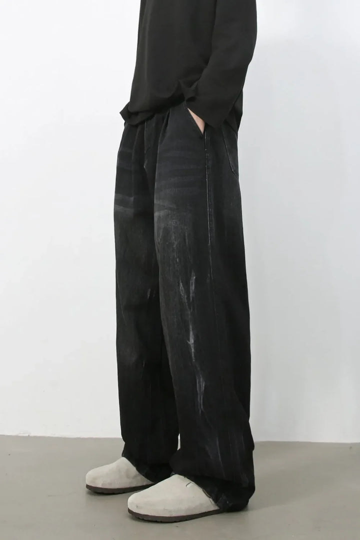 Men's High Waist Washed Jeans