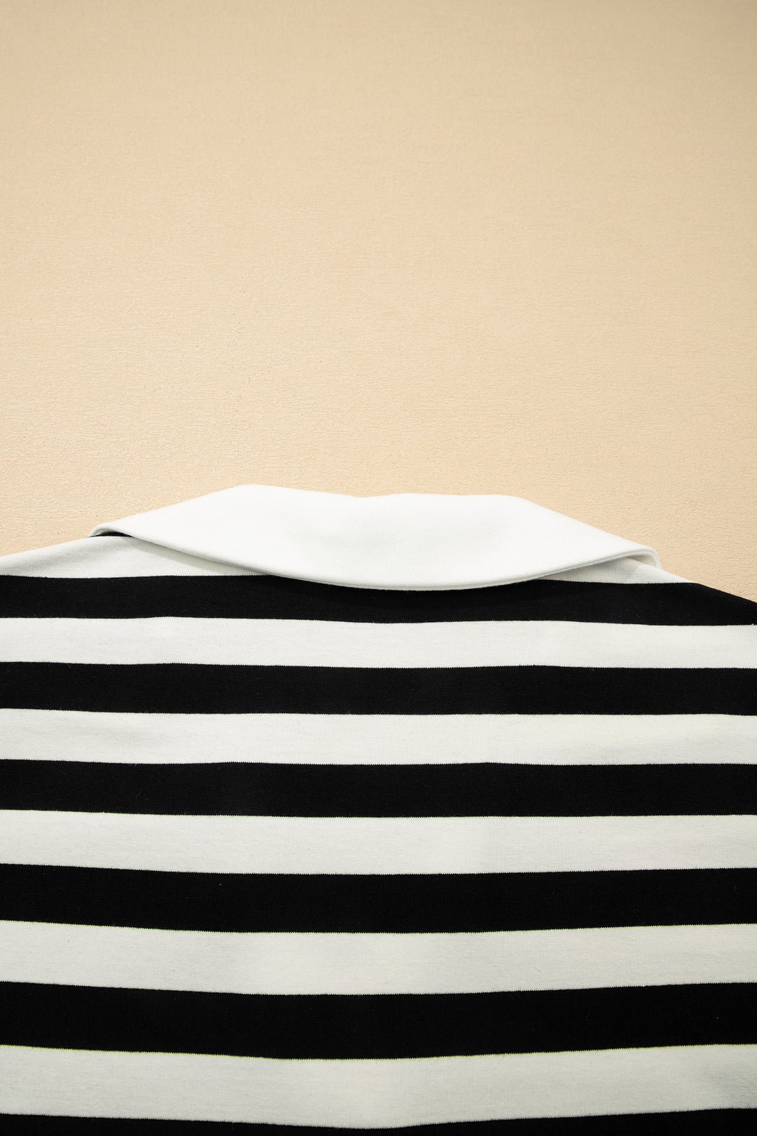Black Stripe Collar V Neck Ruffled Short Sleeve Blouse