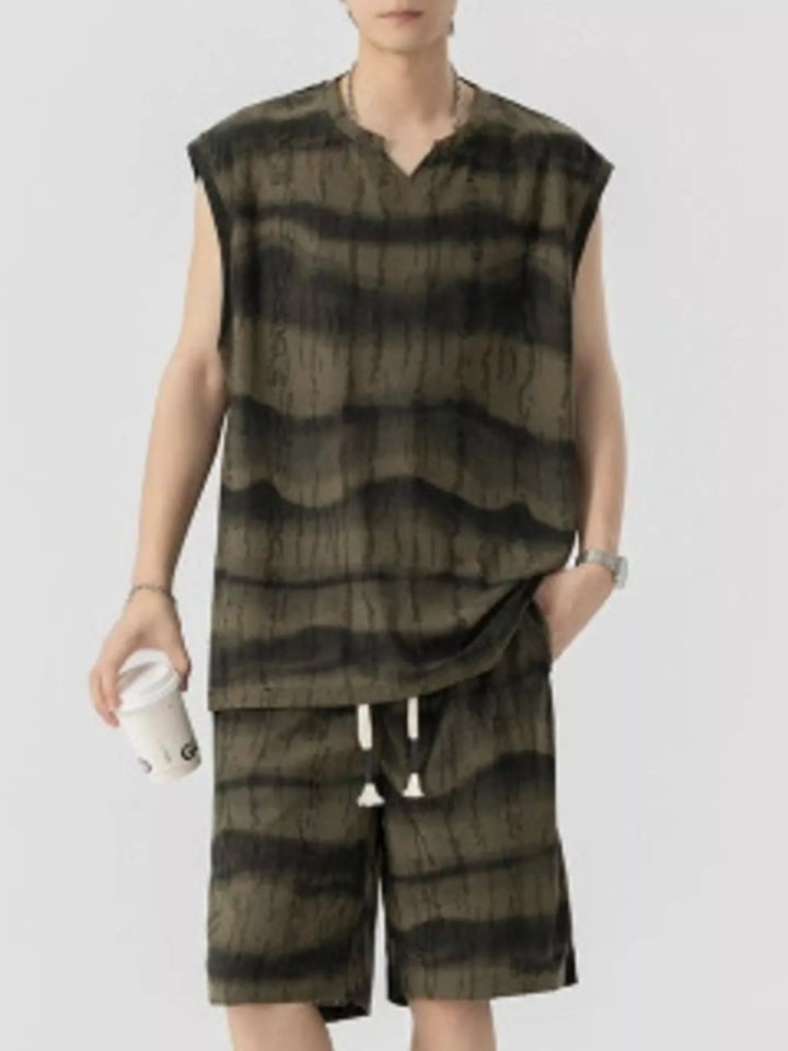 Men's Plus Size Striped Tank and Shorts Set