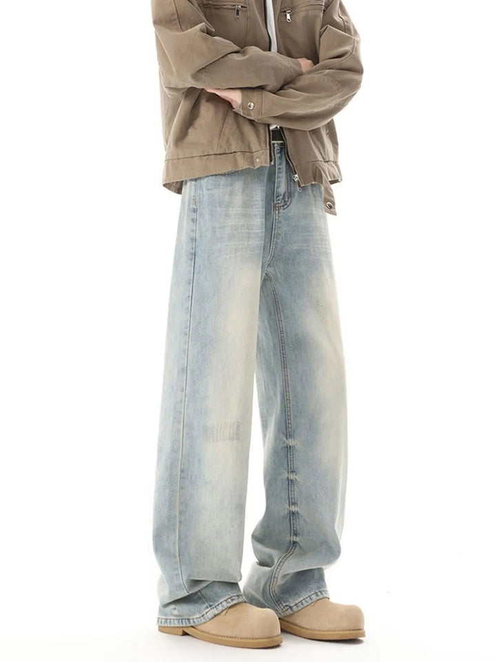 Men's High Waisted Washed Wide Leg Jeans