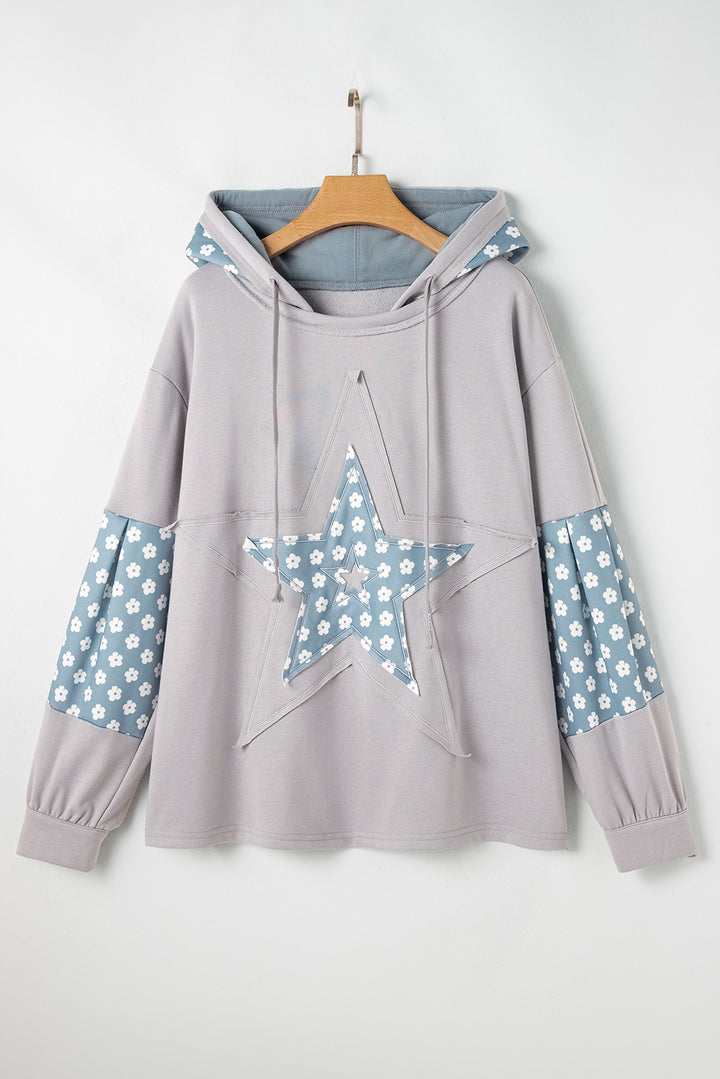 Sweat à capuche à cordon de serrage et motif patchwork floral bleu Beau