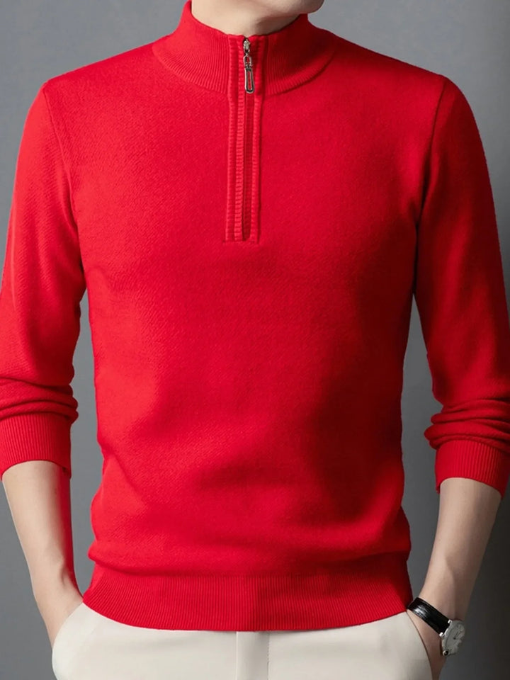 Men's Plus Size Quarter-Zip Long Sleeve Sweater