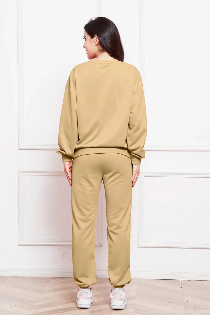 Round Neck Long Sleeve Sweatshirt and Pants Set
