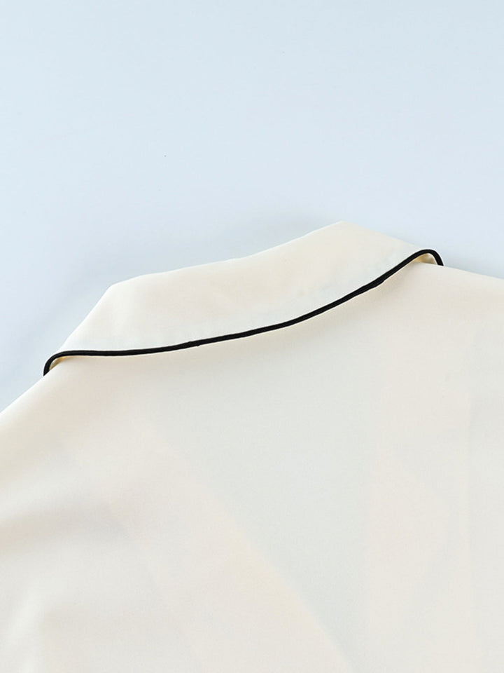 Contrast Trim Button Up Top and Pants Lounge Set
