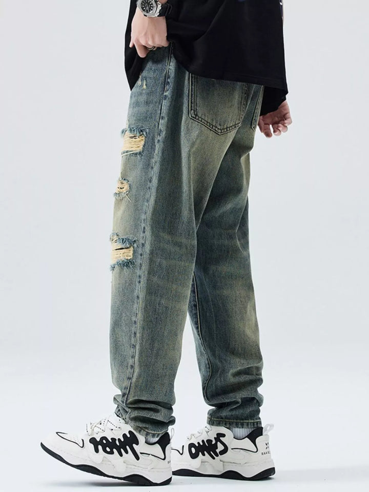 Men's Distressed Wide Leg Relaxed Fit Jeans