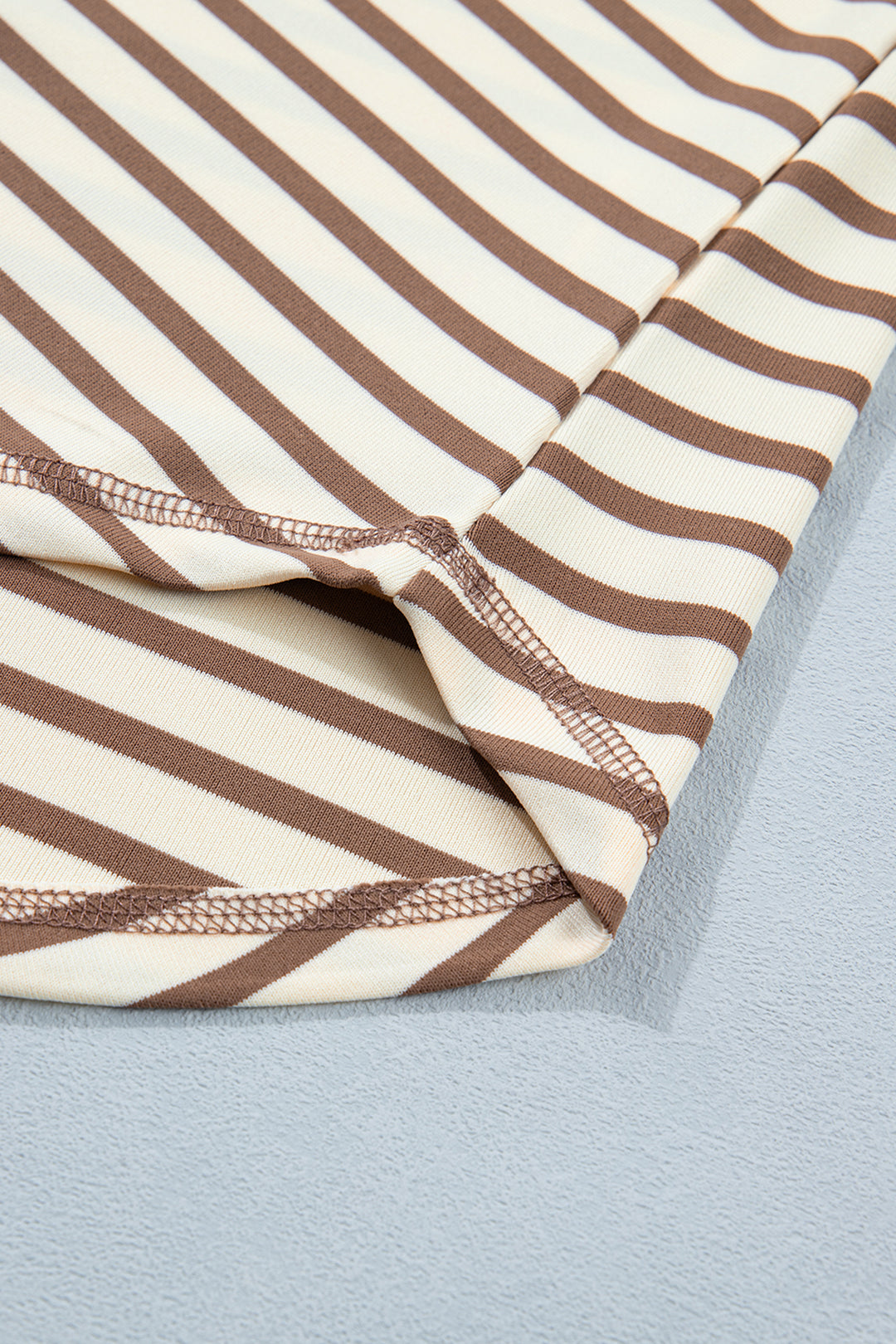 Khaki Stripe Half Buttons Round Neck T Shirt