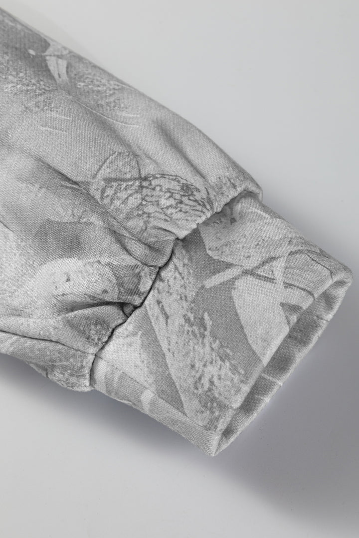 Gray Camouflage Woodland Print Oversized Sporty Hoodie