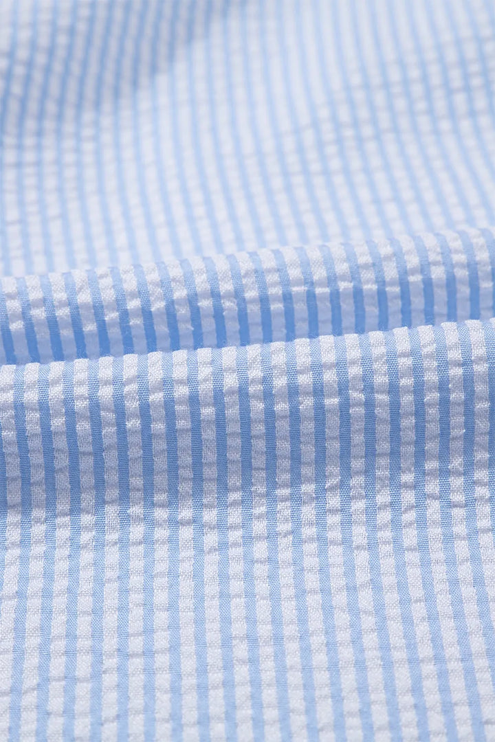 Striped Ruffle Short Bubble Sleeve Shirt